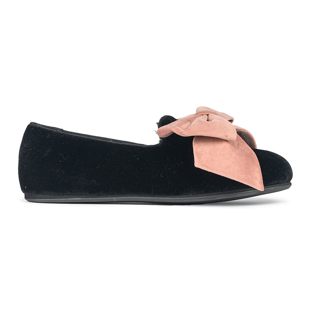 Pink Bowtie Black Velvet Loafers