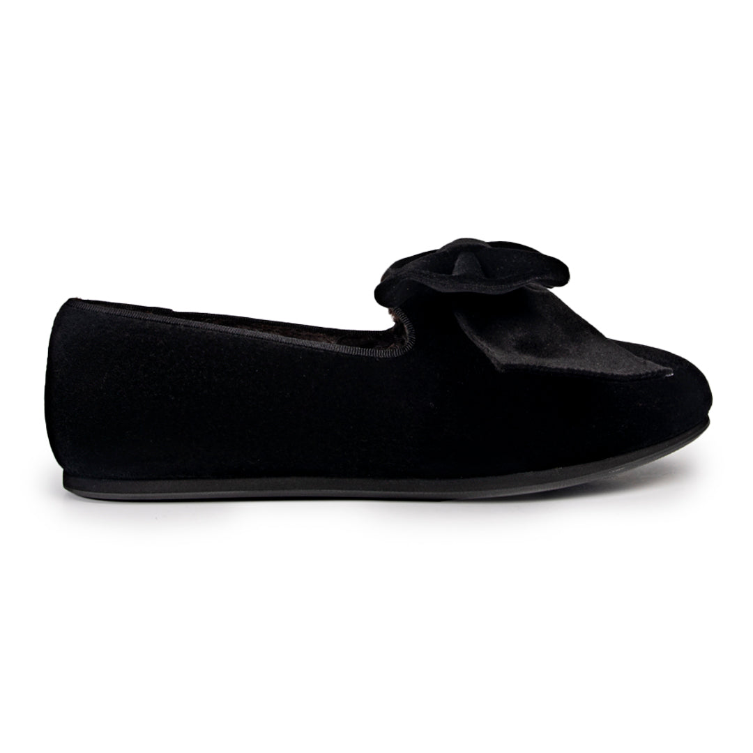Black Bowtie Velvet Loafers