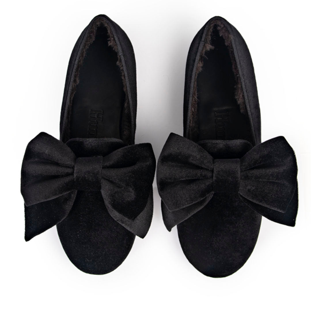 Black Bowtie Velvet Loafers