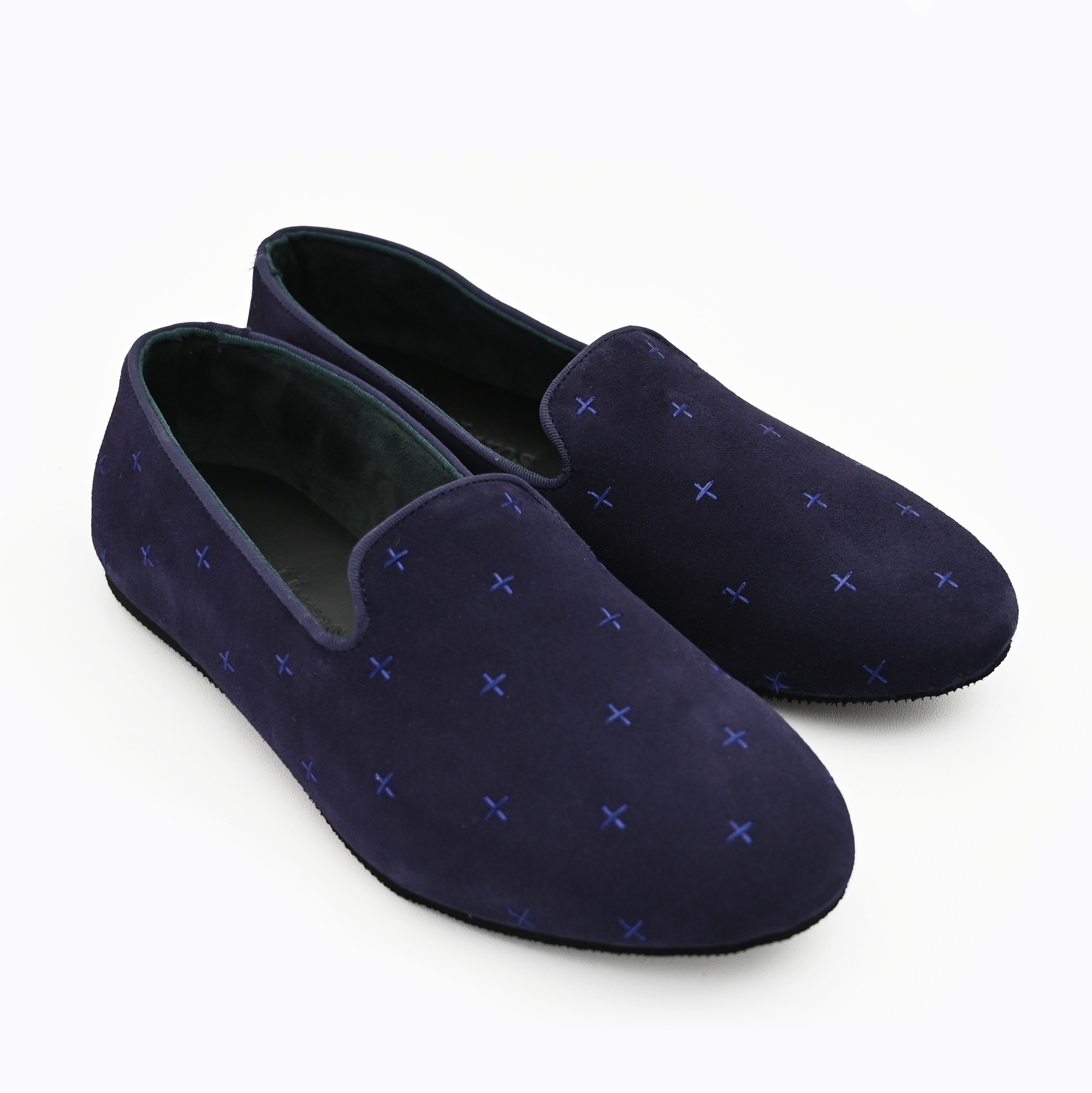 Hums Slippers - Men's Dark Blue Cross Rubber Sole Embroidered Loafers